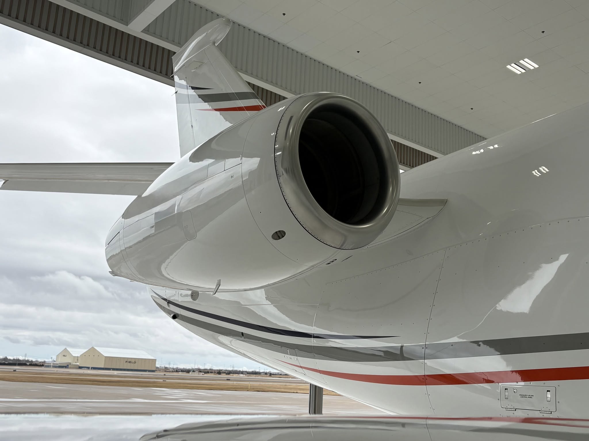 Permagard finish around an aircraft engine and tail
