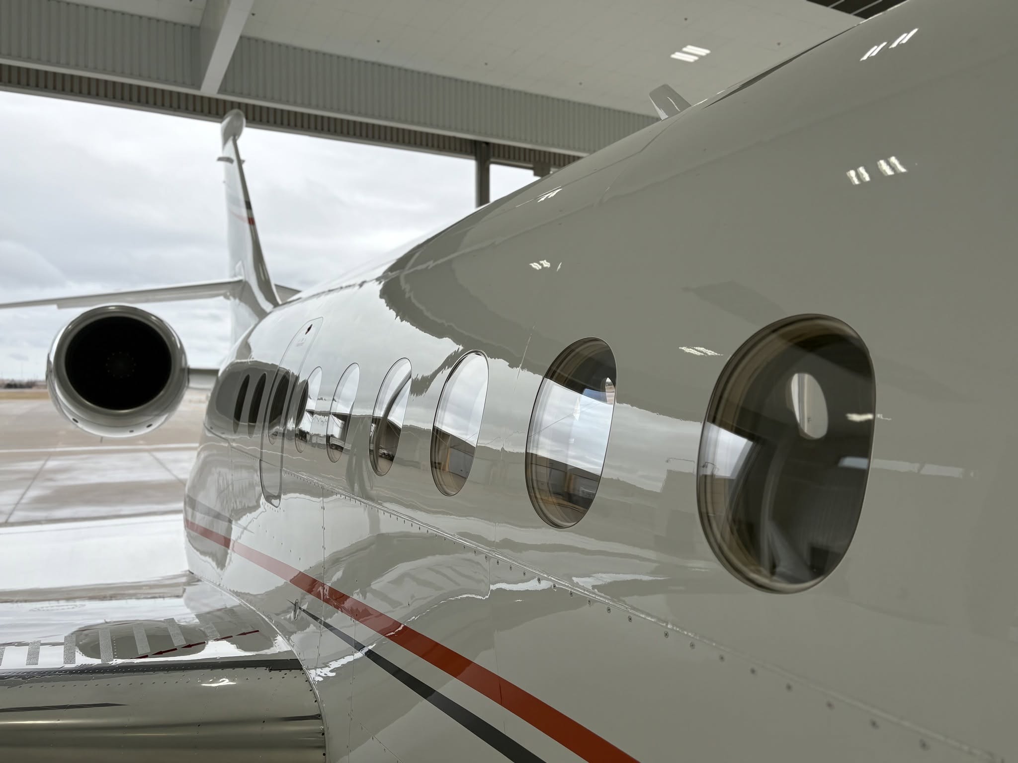 Permagard gloss along an aircraft fuselage
